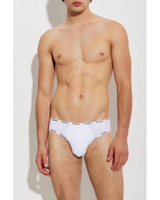 DSquared² White Cotton Briefs With Logo for men