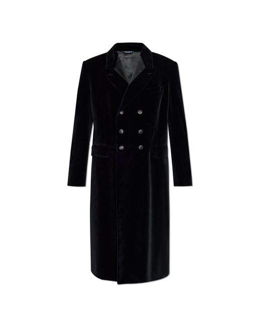 Dolce & Gabbana Black Double-Breasted Velvet Tuxedo Coat for men