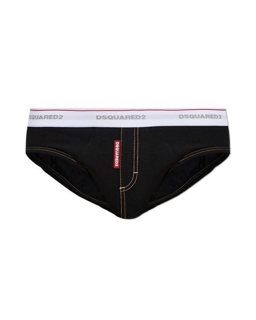 DSquared² Black Cotton Briefs With Logo for men