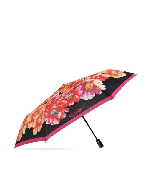 Moschino Red Folding Umbrella With Floral Motif