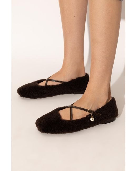 Jimmy Choo Black Futrzane Ballerinas "Eleri"