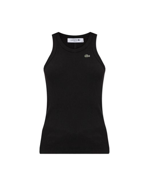 Lacoste Black Ribbed Top With Logo Patch