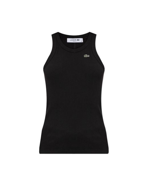 Lacoste Black Ribbed Top With Logo Patch