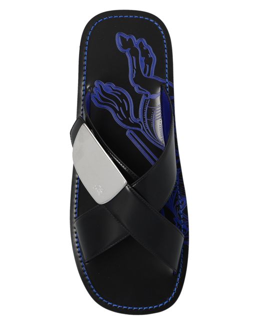 Burberry Blue ‘Strip’ Slippers for men