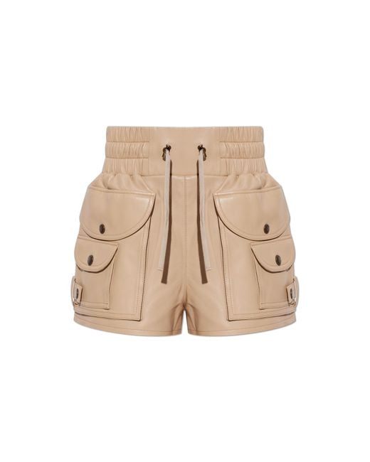 Balmain Natural Leather Shorts With Pockets