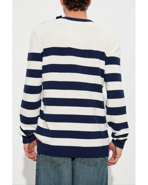 Balmain White Striped Pattern Sweater for men