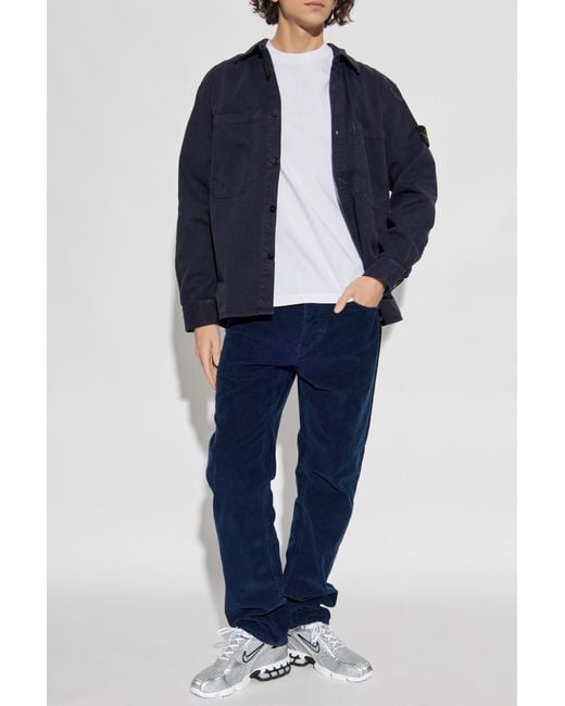Stone Island Blue Corduroy Trousers for men