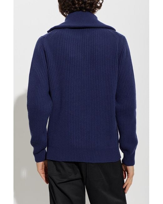 Moncler Blue Wool Turtleneck With Logo Patch for men