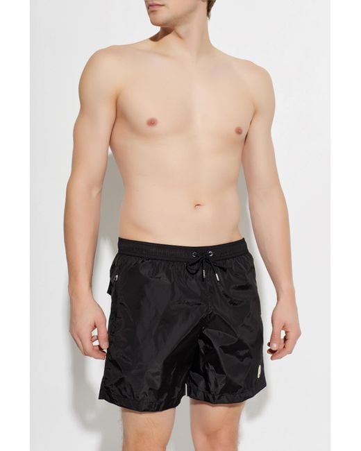 Moncler Black Swim Shorts With Logo Patch for men