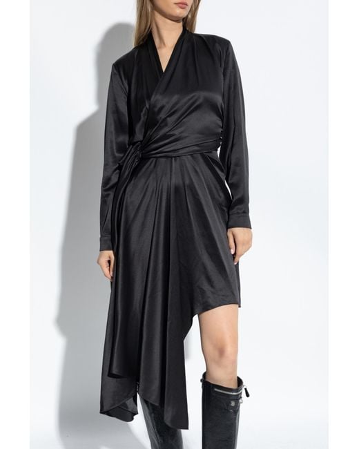 Balenciaga Black Asymmetrically Cut Silk Dress