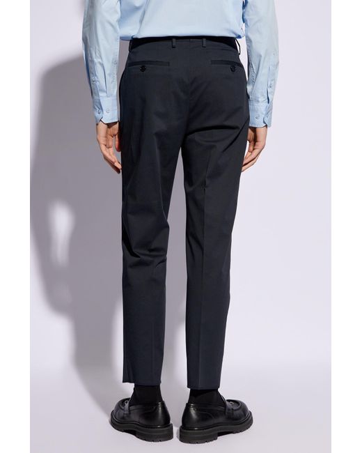 Etro Blue Cotton Pleat-front Trousers for men