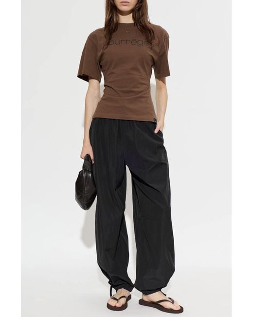 Courreges Brown T-Shirt With Printed Logo