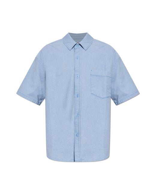 American Vintage Blue Denim Short-Sleeve Shirt for men