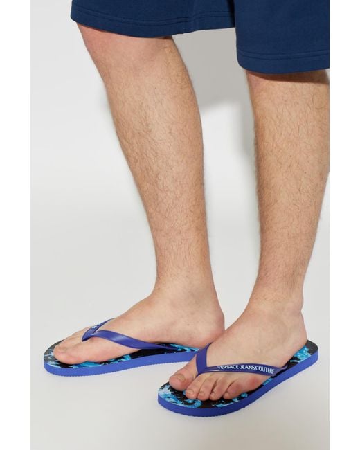Versace Jeans Couture Blue Rubber Flip-Flops With Logo for men