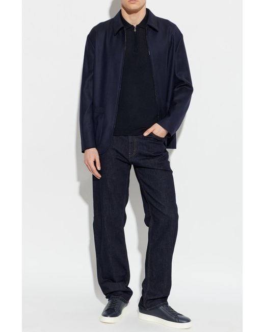 Giorgio Armani Blue Wool Jacket With Herringbone Pattern for men