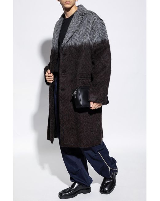 Dries Van Noten Black Coat With Mohair Finish for men