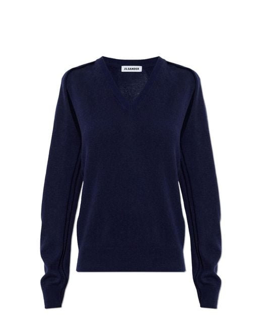 Jil Sander Blue Cashmere Sweater With Slits