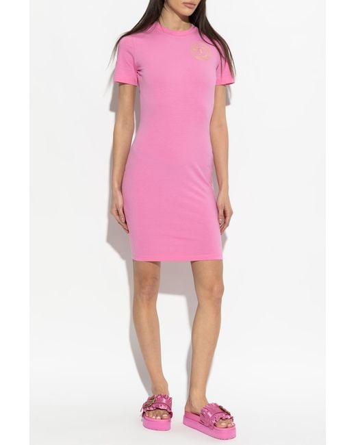 Versace Jeans Couture Pink Dress With Printed Logo