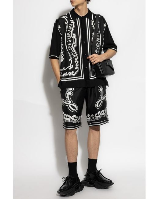 Dolce & Gabbana Black Silk Shorts With Print for men