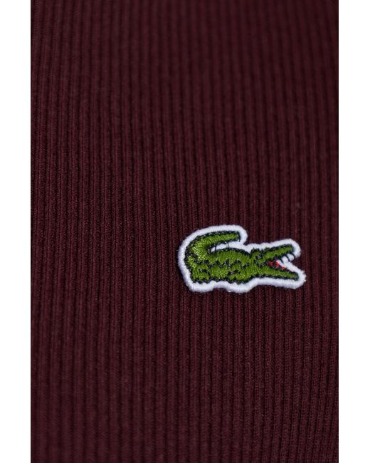 Lacoste Red Ribbed Top With Logo Patch