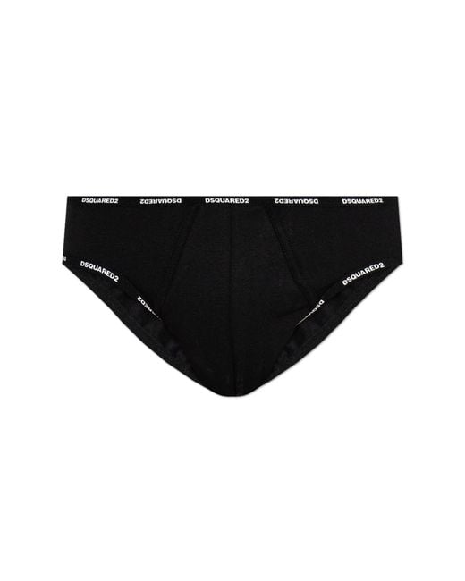 DSquared² Black Cotton Briefs With Logo for men