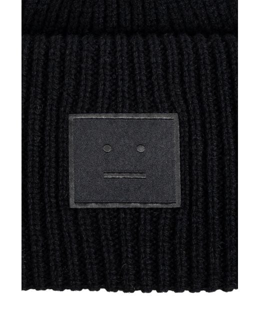 Acne Black Wool Beanie With Logo