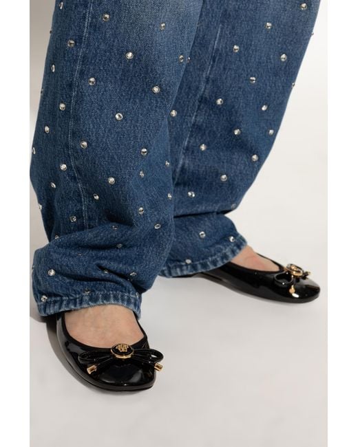 Versace Blue Leather Ballet Flats