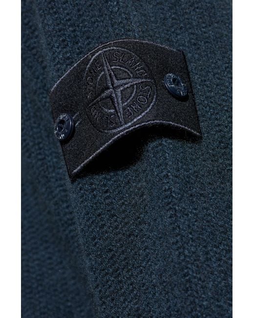 Stone Island Blue Down Jacket With Logo Patch for men
