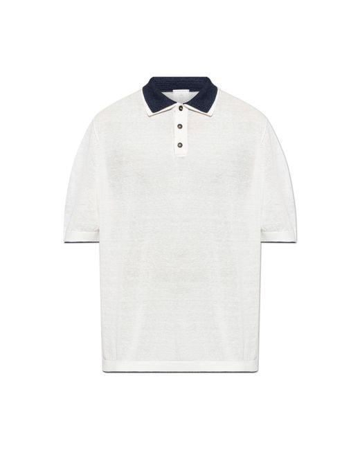 Eleventy White Linen Polo for men