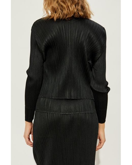 Pleats Please Issey Miyake Black Pleated Cardigan