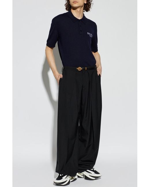 Balmain Blue Wool Polo With Logo for men