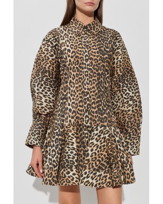 Ganni Brown Animal Print Dress