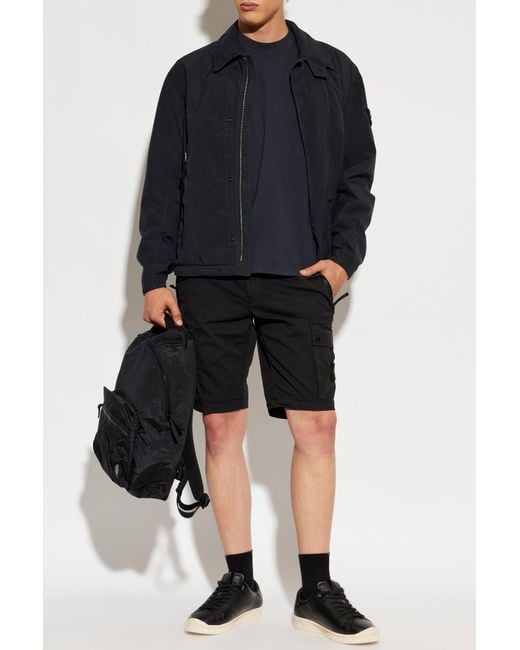 Stone Island Black Shorts With Logo Patch for men