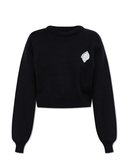 ROTATE BIRGER CHRISTENSEN Black Sweatshirt With Floral Motif Appliqué.,