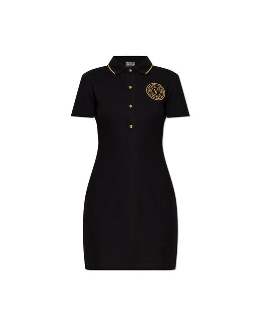 Versace Jeans Couture Black Polo Dress With Embroidered Logo