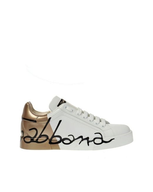 Dolce & Gabbana White Gold Logo Printed Sneakers