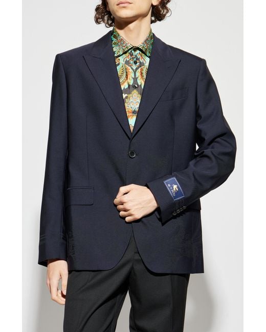 Etro Blue Wool Blazer With Single Vent for men