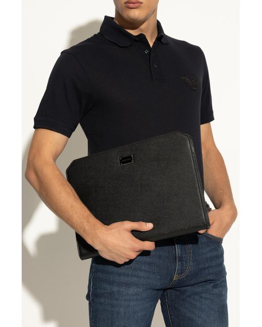 Emporio Armani Black Leather Handbag for men