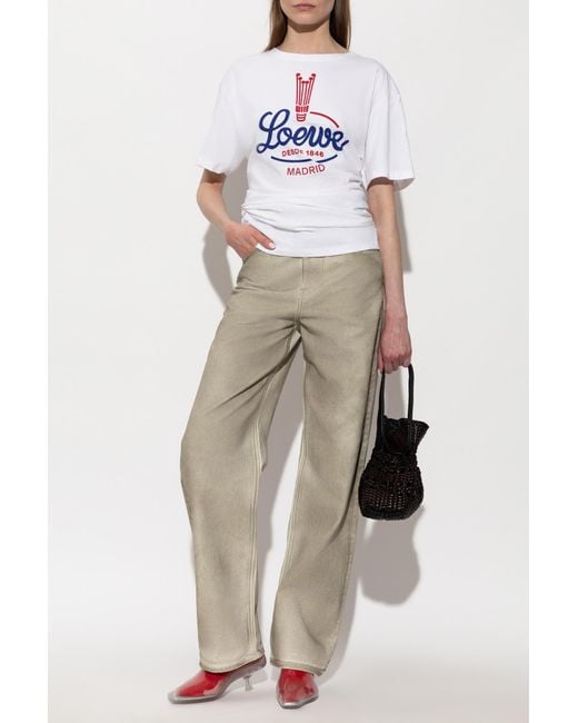 Loewe White T-Shirt With A Crinkled Effect