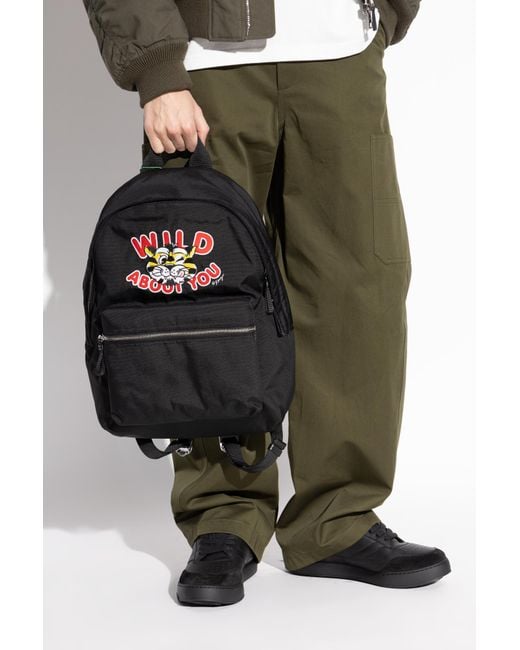 KENZO Black Backpack With Embroidery for men