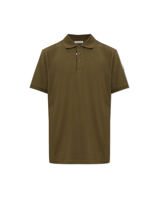 Moncler Green Polo Shirt With Logo Patch for men