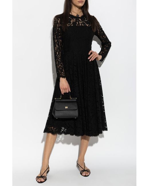 Dolce & Gabbana Black Lace Dress With Long Sleeves