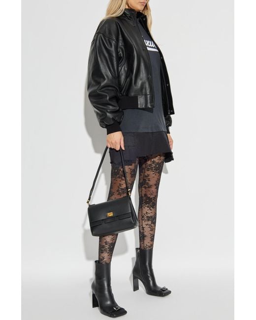 Balenciaga Black Leather Bomber Jacket