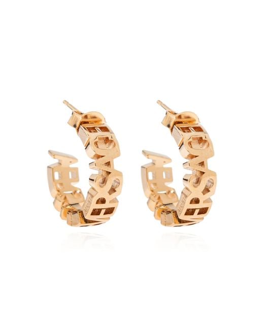 Versace Metallic Brass Earrings With Logo