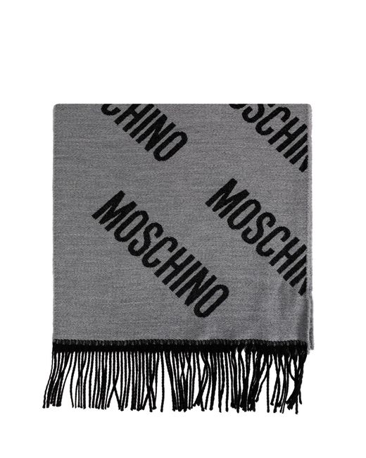 Moschino Gray Wool Scarf With Monogram