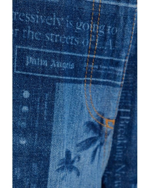 Palm Angels Blue Patterned Jeans