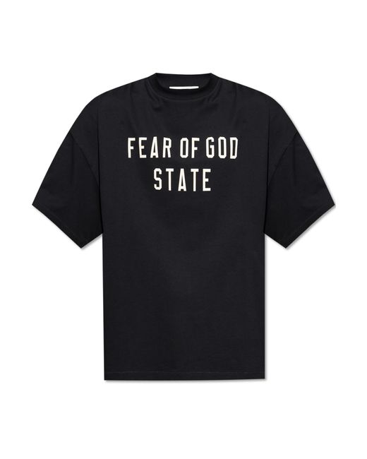Fear Of God Black T-Shirt With Printed Logo for men