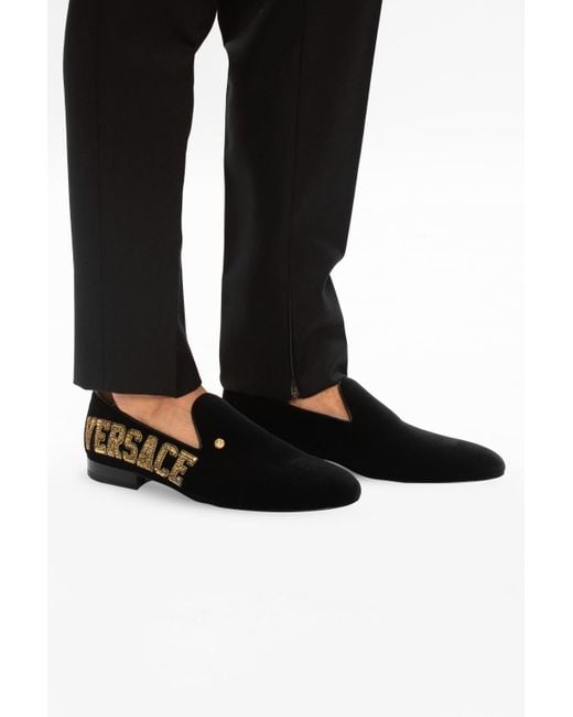 Versace Embroidered Logo Velvet Loafer in Black for Men Lyst