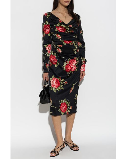 Dolce & Gabbana Red Dress With Floral Motif