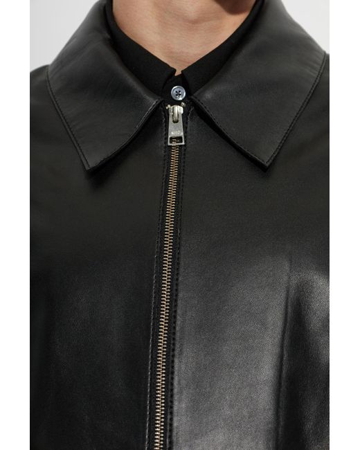AMI Black Straight-Cut Leather Jacket for men